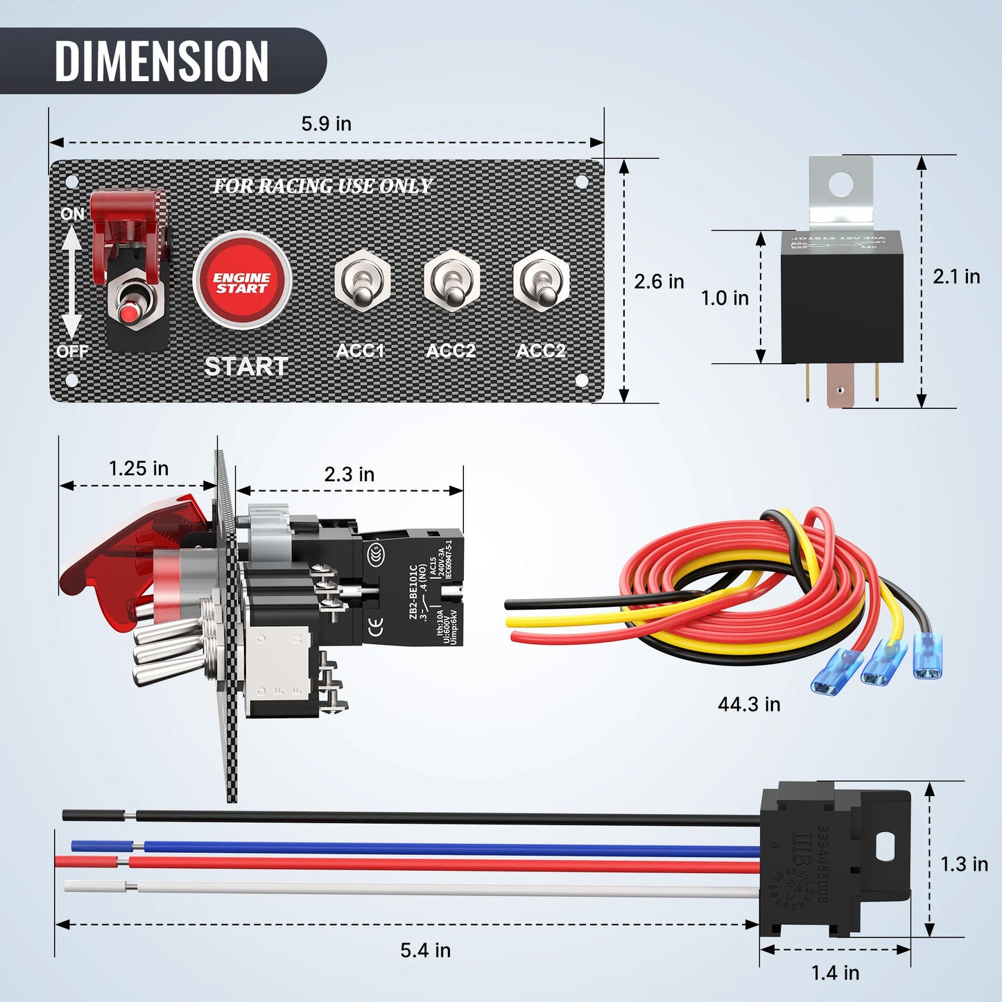 Switch Panel Ignition Start w/ 3 Accessory Switches and Relay