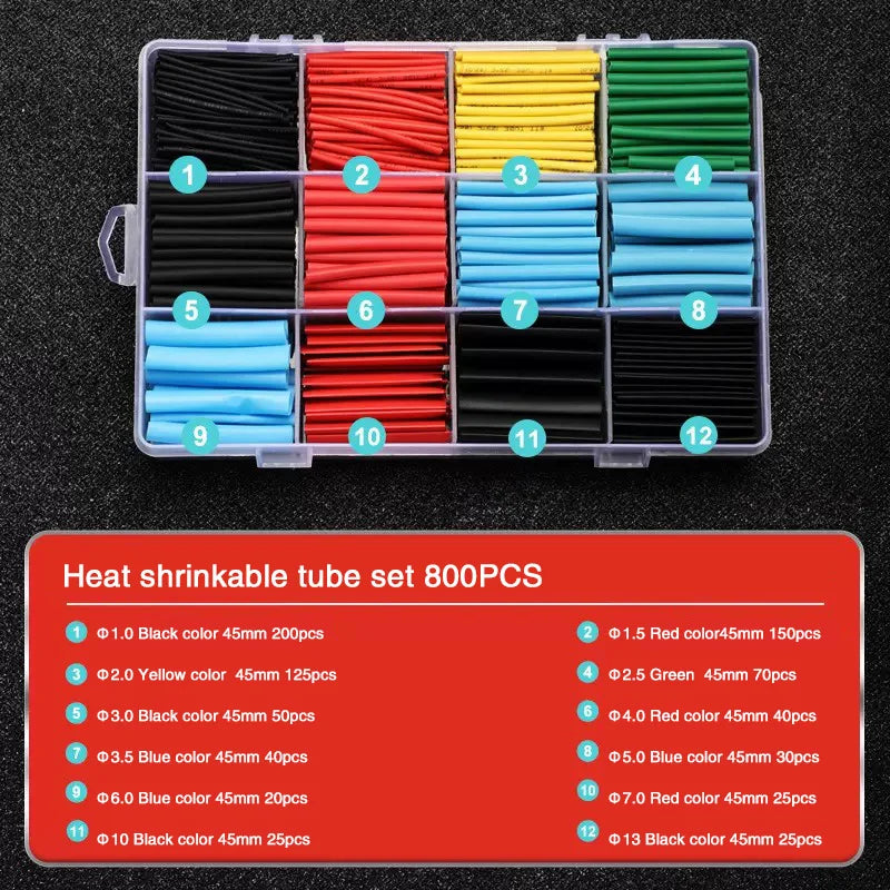 800 Piece Heat Shrink Tubing Assortment Kit.