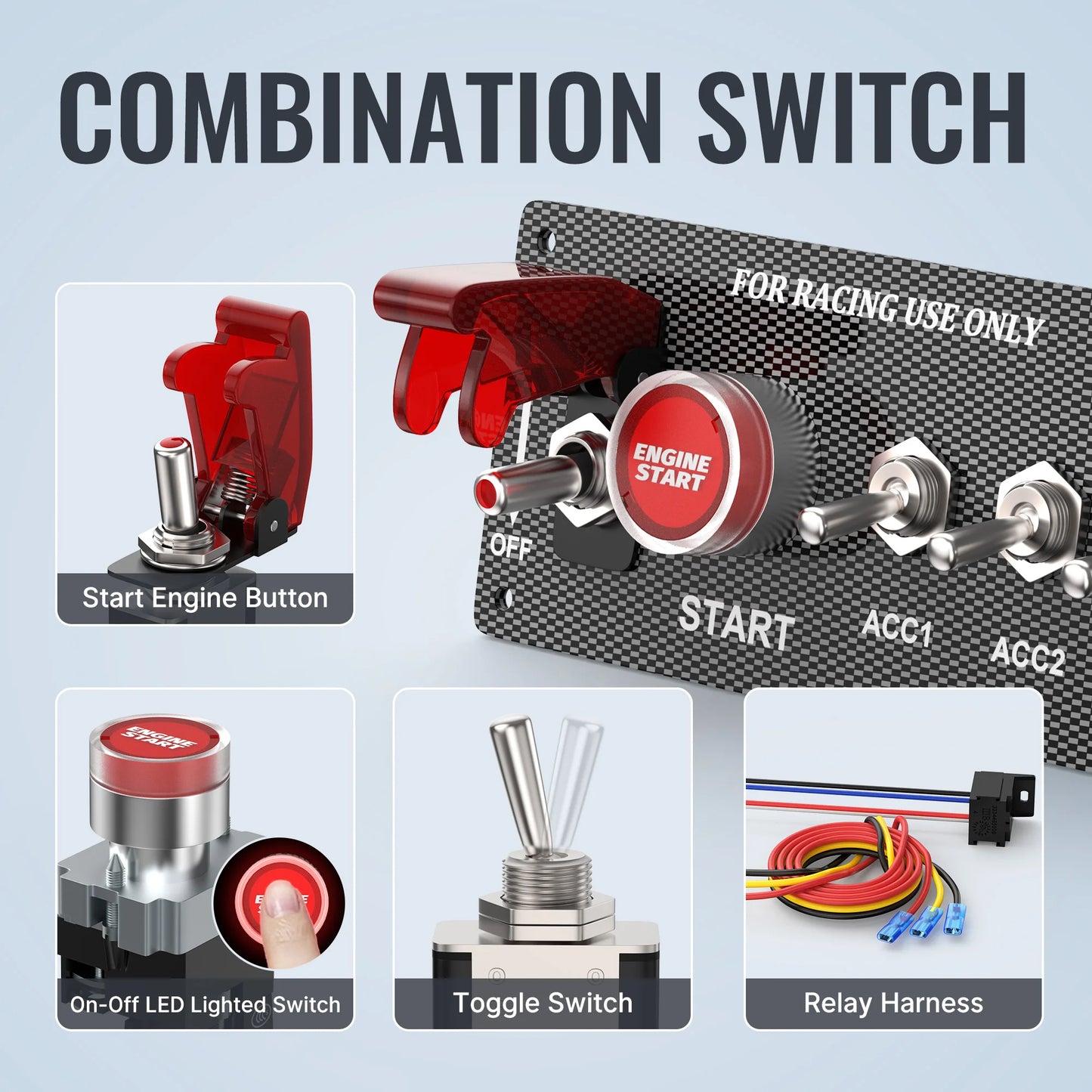 Switch Panel Ignition Start w/ 3 Accessory Switches and Relay