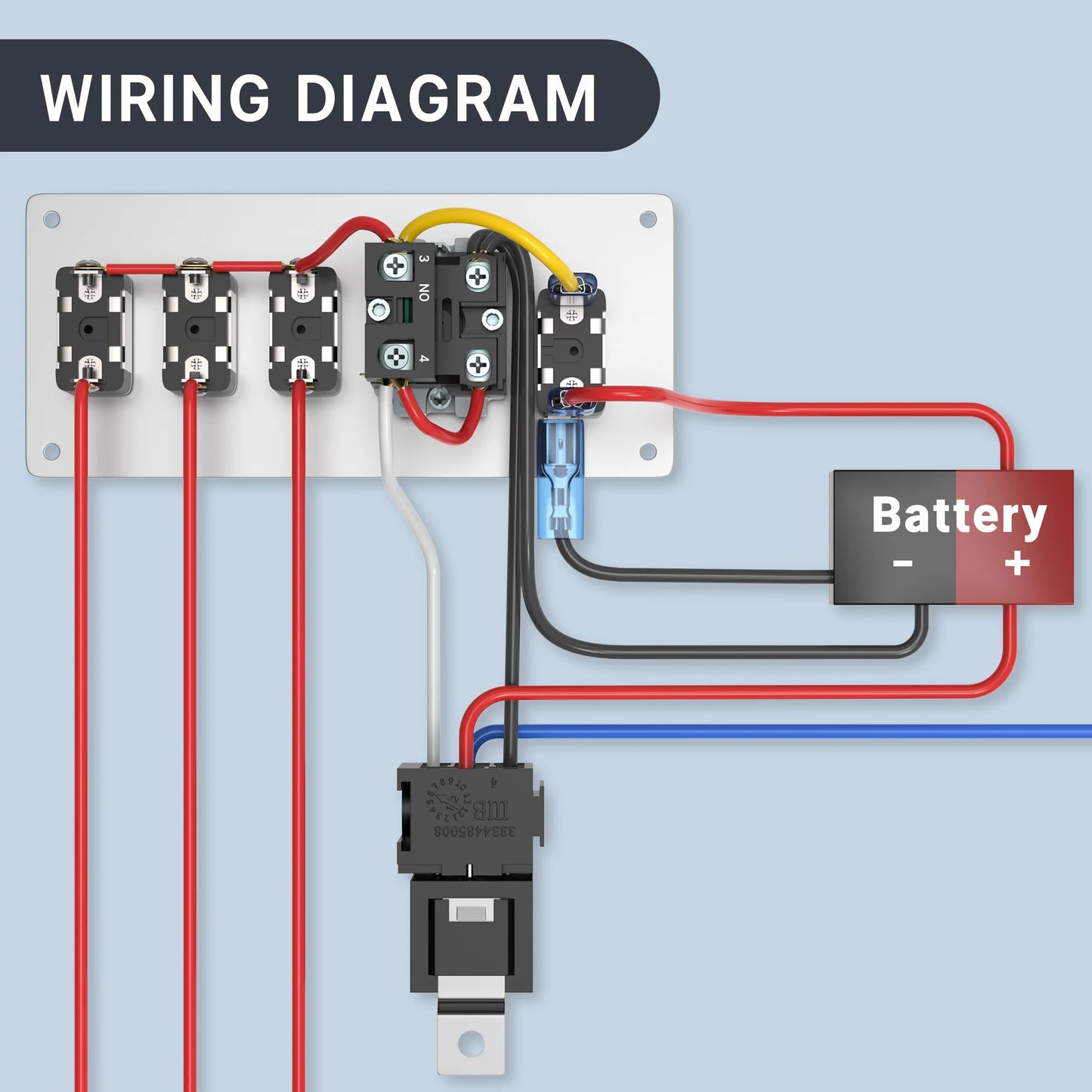 Switch Panel Ignition Start w/ 3 Accessory Switches and Relay