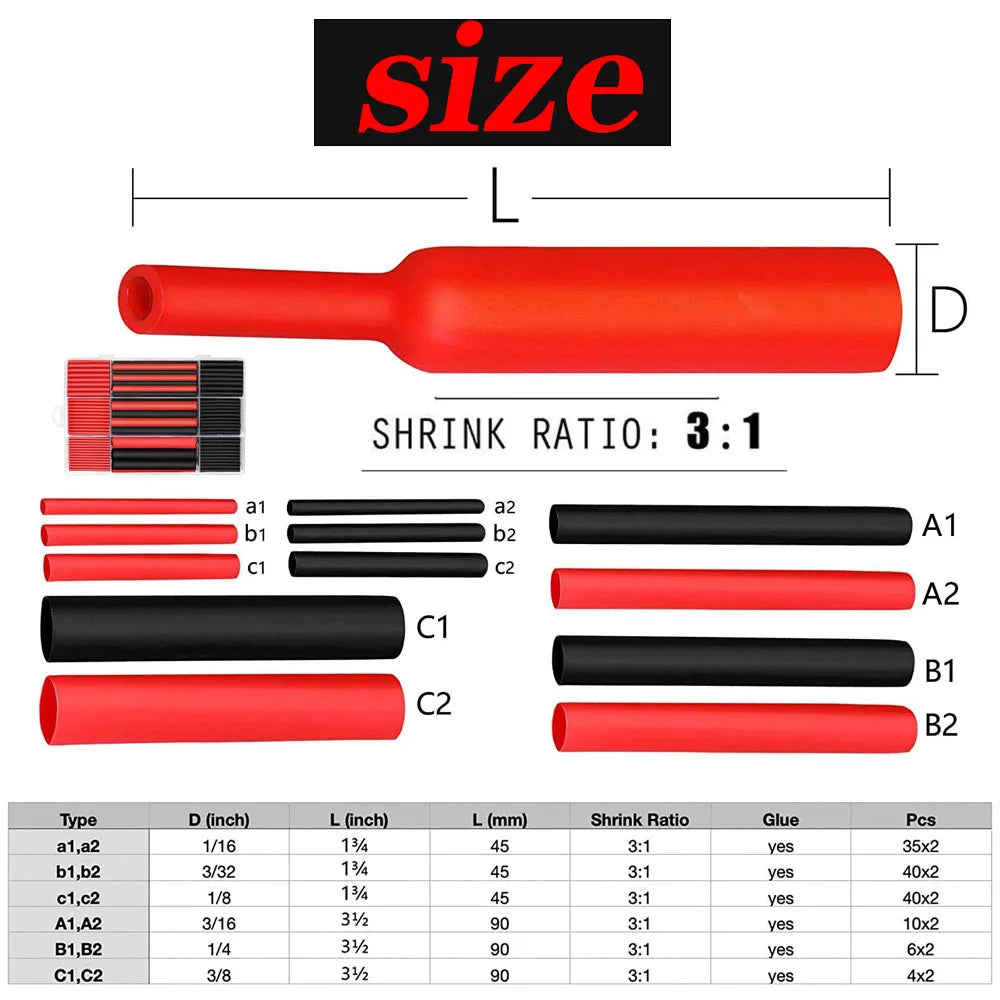 270 Piece Heat Shrink Tubing Kit Larger Diameter.